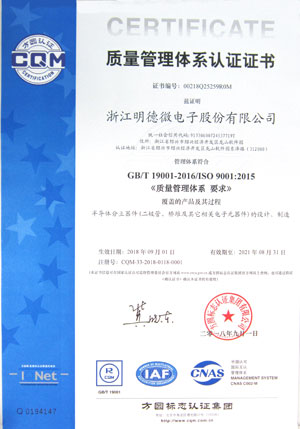 ISO9001 quality management system certificate